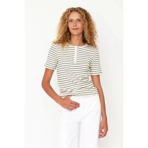 KULE The Genie Henley XXL plus ribbed organic cotton navy cream stripe button